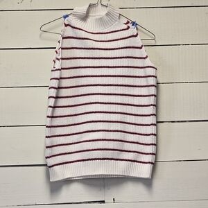 LOFT Cream Knit Top with Burgundy Stripe